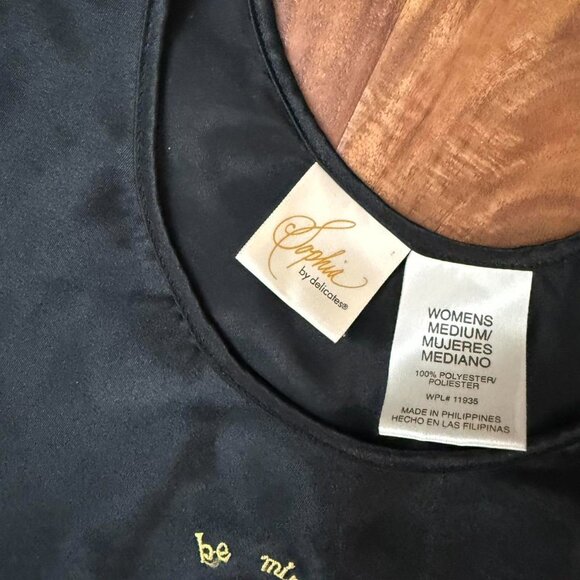 Vintage Black satin tank top Sophia by Delicates with embroidered hearts be mine - Picture 8 of 8